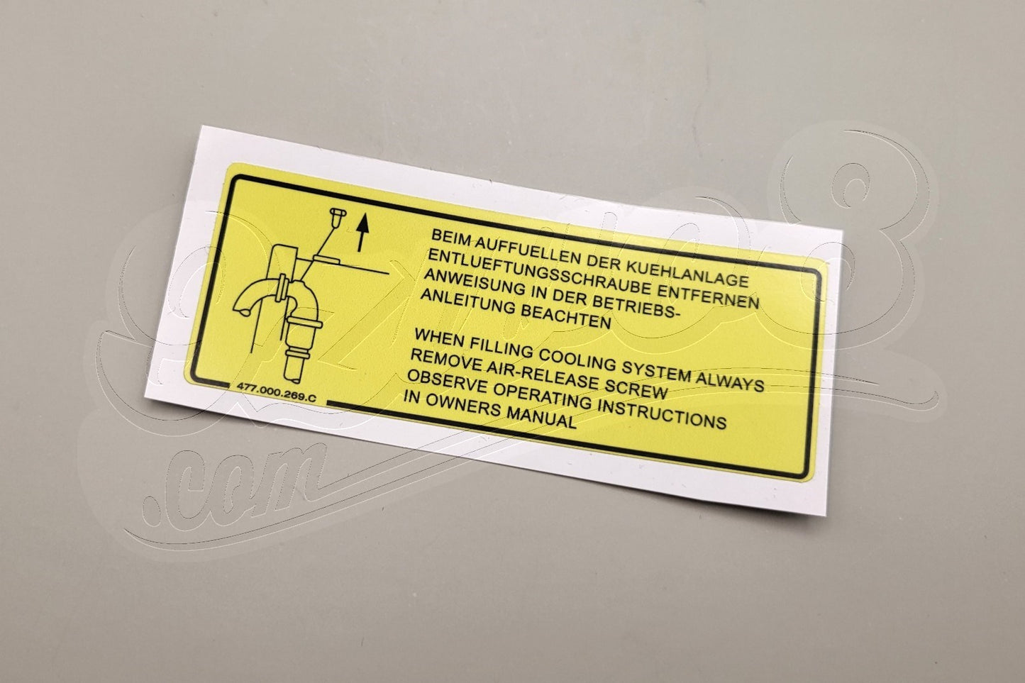 Aufkleber Kühlanlage für Porsche 924 Turbo 477000269C