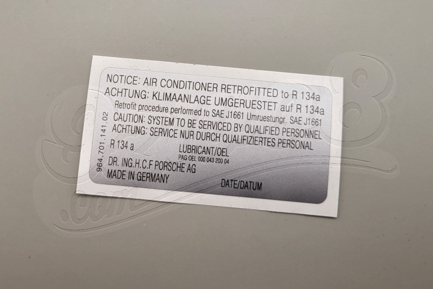 Aufkleber Füllmenge Klimaanlage Umrüstung R134a für Porsche 96470114102