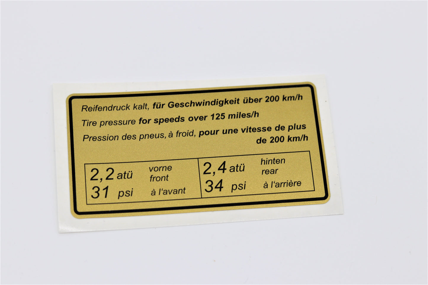 Sticker tire pressure Porsche 911 65-72 914 70-76 - 90100650700