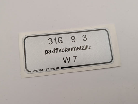 Aufkleber Pazifikblaumetallic W7 - Porsche Farbcode 31G