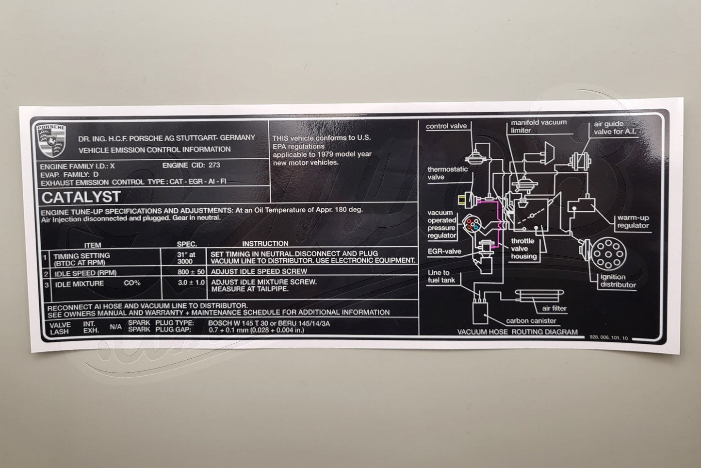 Autocollant Informations sur le contrôle des émissions pour Porsche 928 92800610110