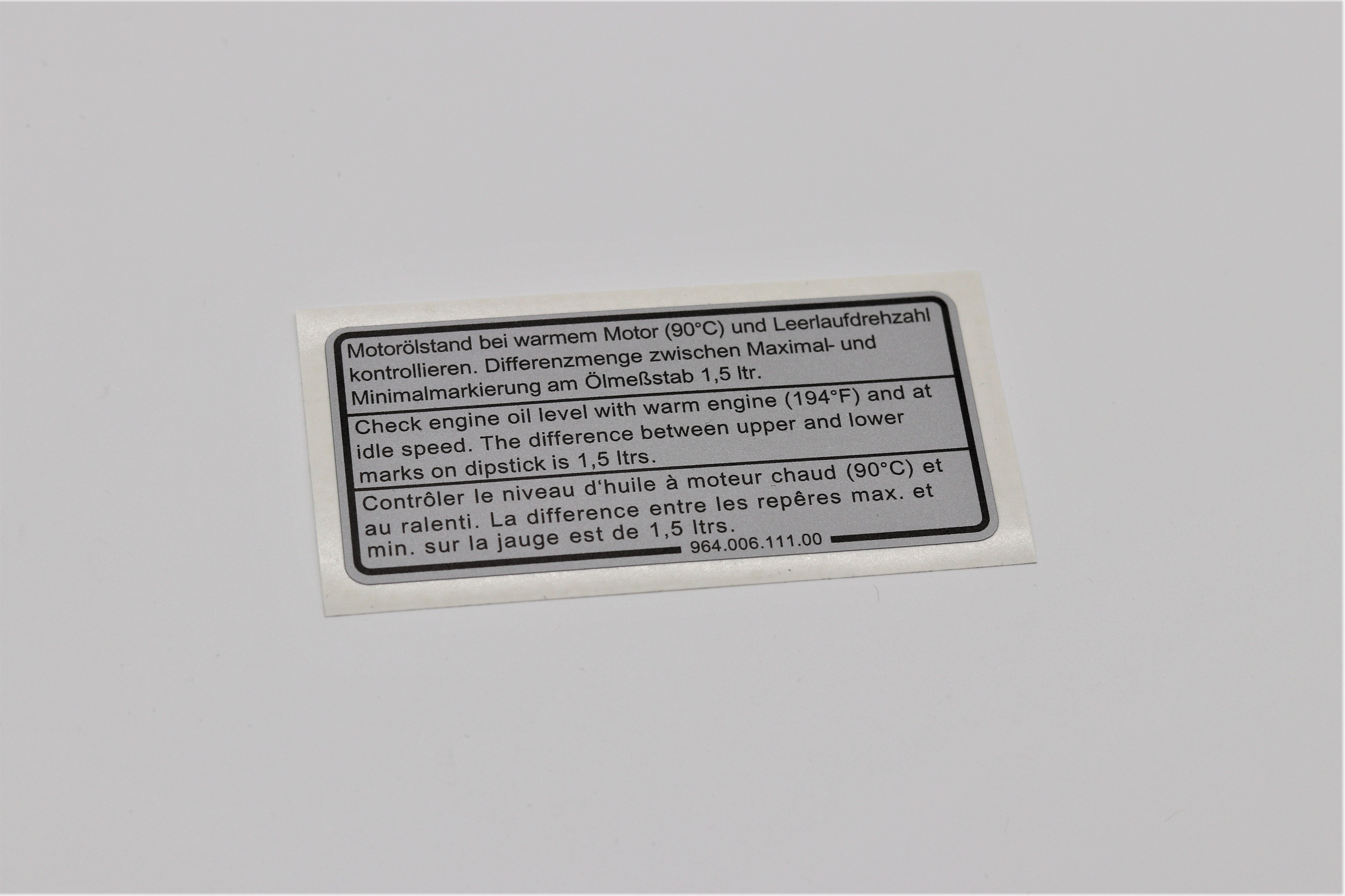 Sticker engine oil level Porsche 964 993 - 96400611100 – 9zwo8